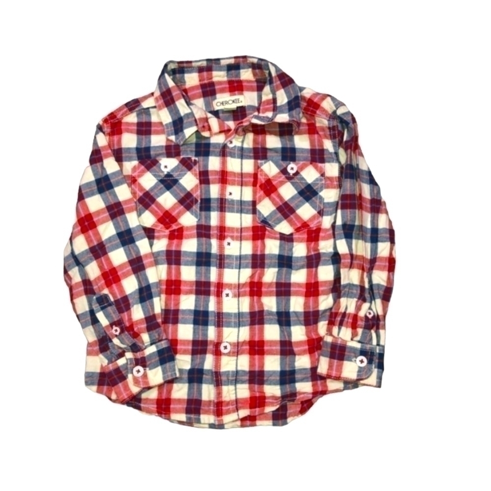 Cherokee size XS 4/5 plaid button down long sleeve shirt